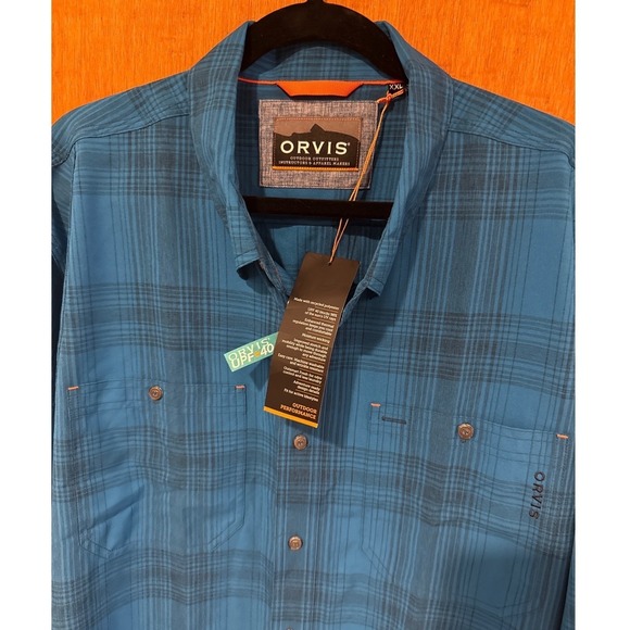 Orvis men's button down XXL blue plaid UPF 40 sun protect NWT long sleeve vented - Picture 4 of 10